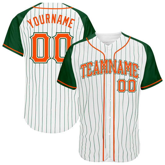 Custom White Green Pinstripe Orange-Green Authentic Raglan Sleeves Baseball Jersey - Sky-Custom