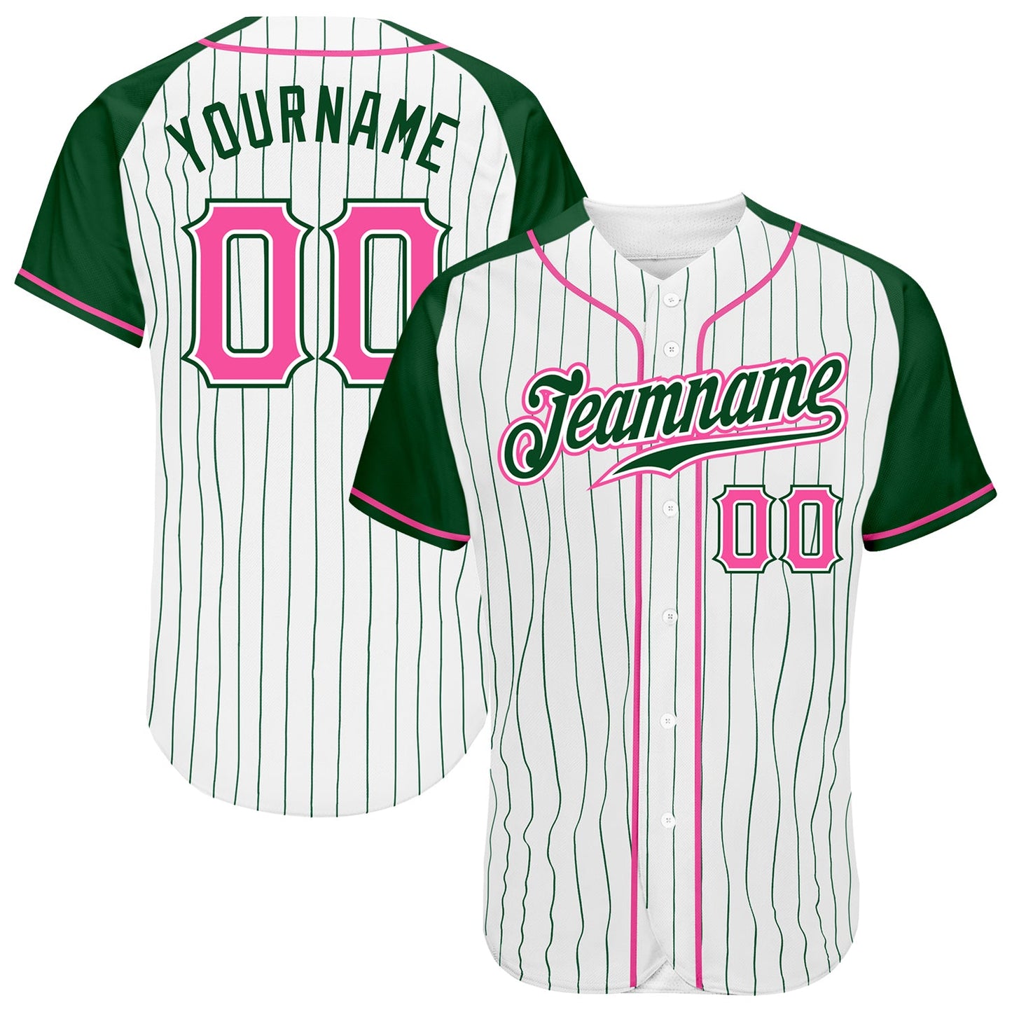 Custom White Green Pinstripe Pink-Green Authentic Raglan Sleeves Baseball Jersey - Sky-Custom