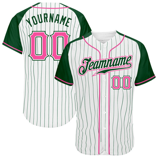 Custom White Green Pinstripe Pink-Green Authentic Raglan Sleeves Baseball Jersey - Sky-Custom
