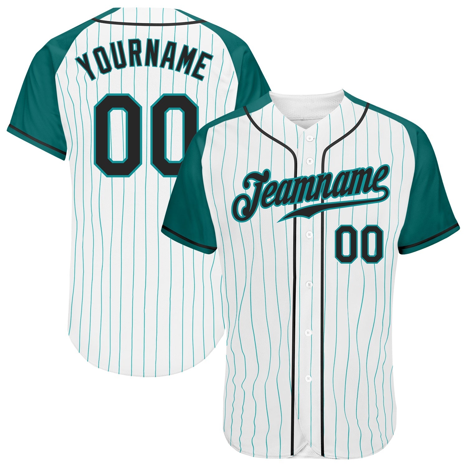Custom White Aqua Pinstripe Black-Aqua Authentic Raglan Sleeves Baseball Jersey - Sky-Custom
