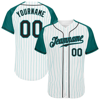 Custom White Aqua Pinstripe Black-Aqua Authentic Raglan Sleeves Baseball Jersey - Sky-Custom