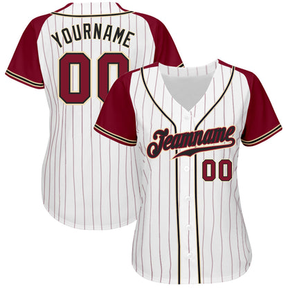 Custom White Crimson Pinstripe Crimson-Cream Authentic Raglan Sleeves Baseball Jersey - Sky-Custom