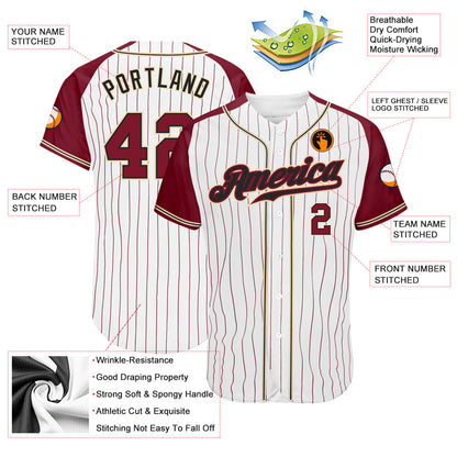 Custom White Crimson Pinstripe Crimson-Cream Authentic Raglan Sleeves Baseball Jersey - Sky-Custom