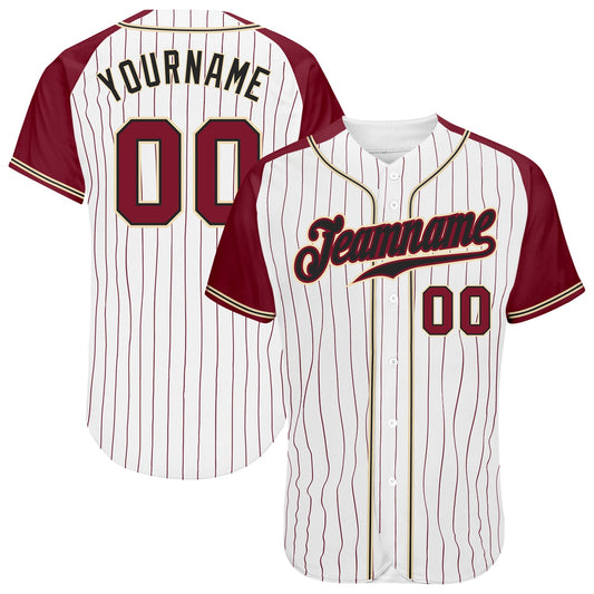 Custom White Crimson Pinstripe Crimson-Cream Authentic Raglan Sleeves Baseball Jersey - Sky-Custom