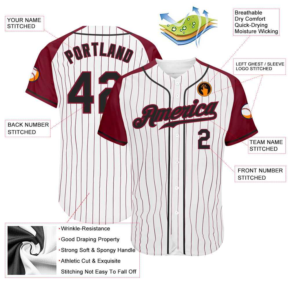 Custom White Crimson Pinstripe Black-Crimson Authentic Raglan Sleeves Baseball Jersey - Sky-Custom