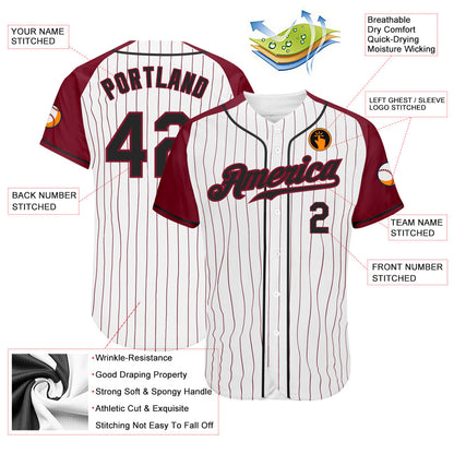 Custom White Crimson Pinstripe Black-Crimson Authentic Raglan Sleeves Baseball Jersey - Sky-Custom