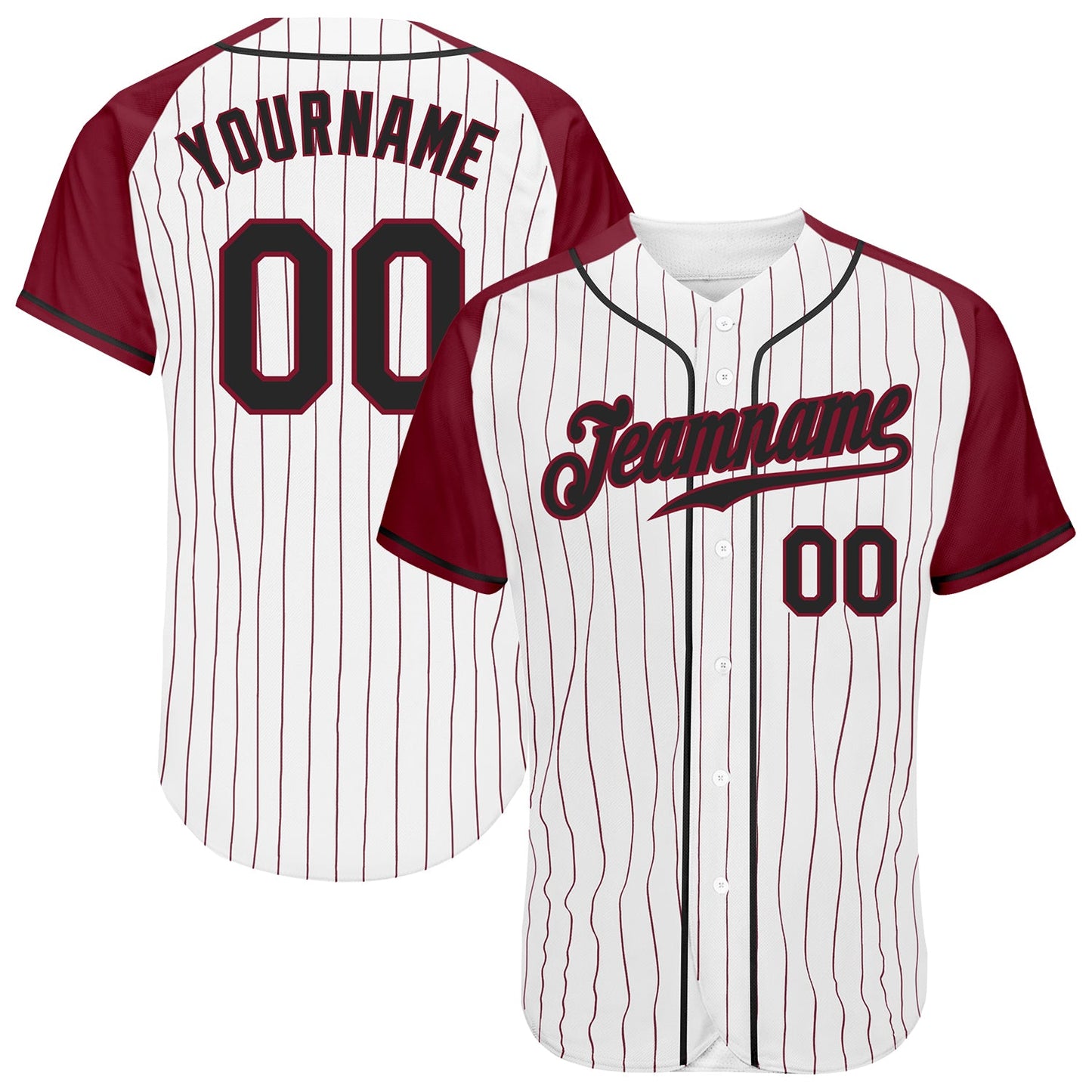 Custom White Crimson Pinstripe Black-Crimson Authentic Raglan Sleeves Baseball Jersey - Sky-Custom