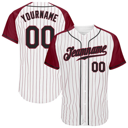 Custom White Crimson Pinstripe Black-Crimson Authentic Raglan Sleeves Baseball Jersey - Sky-Custom