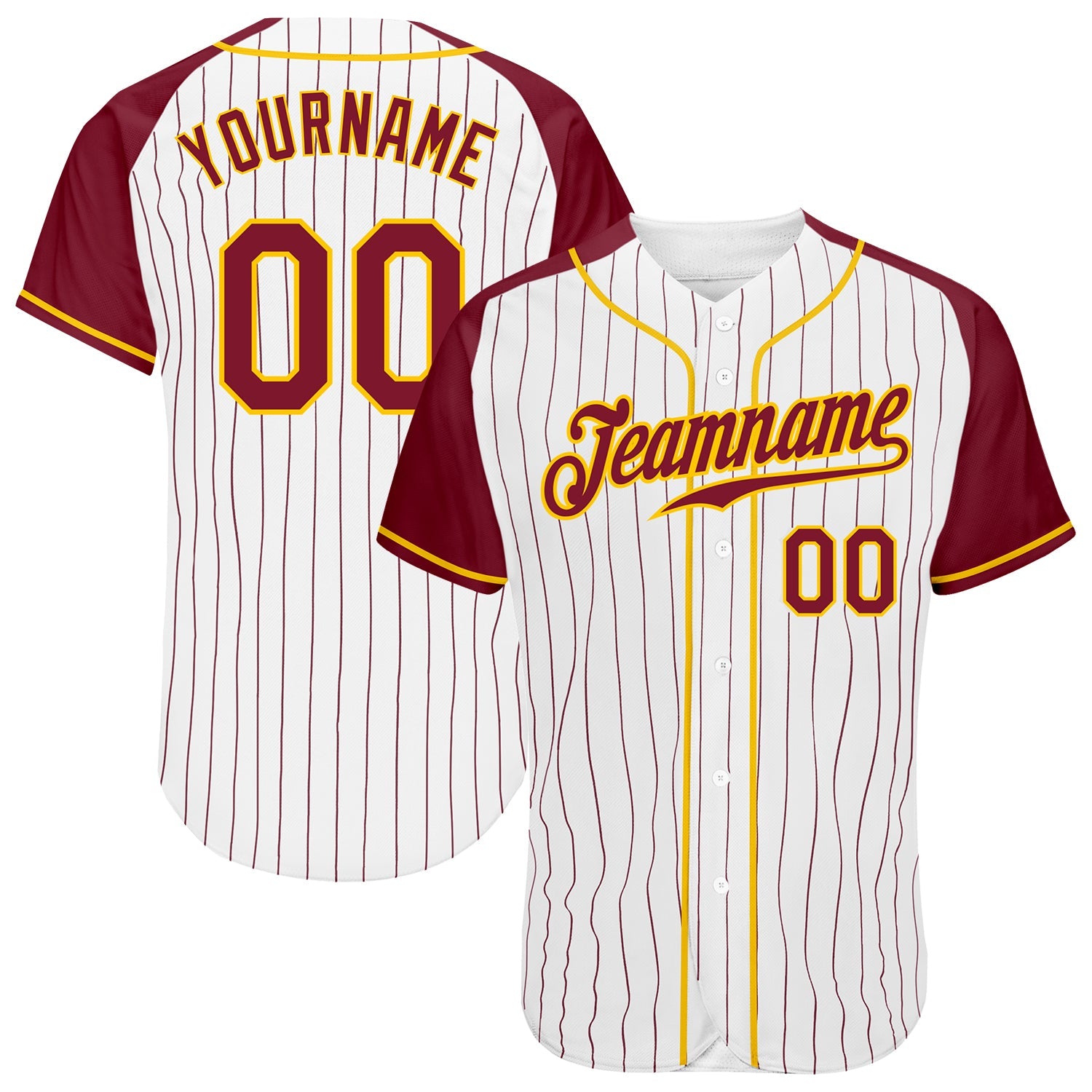 Custom White Crimson Pinstripe Crimson-Gold Authentic Raglan Sleeves Baseball Jersey - Sky-Custom