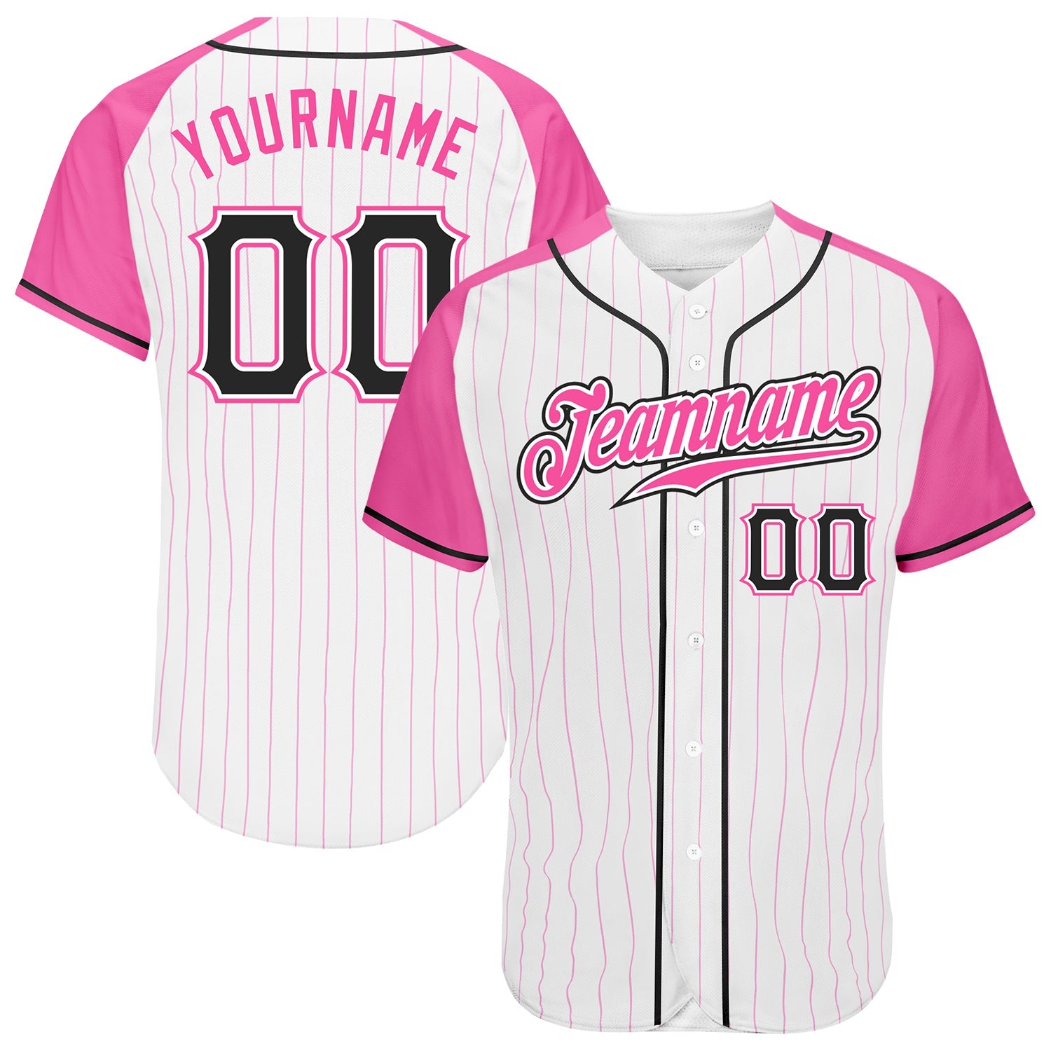 Custom White Pink Pinstripe Black-Pink Authentic Raglan Sleeves Baseball Jersey - Sky-Custom