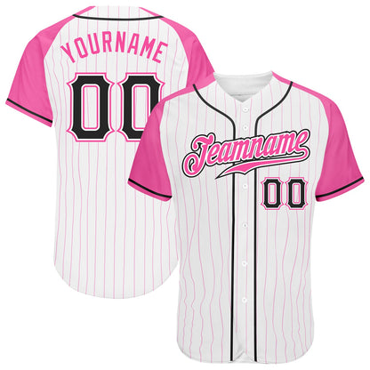 Custom White Pink Pinstripe Black-Pink Authentic Raglan Sleeves Baseball Jersey - Sky-Custom