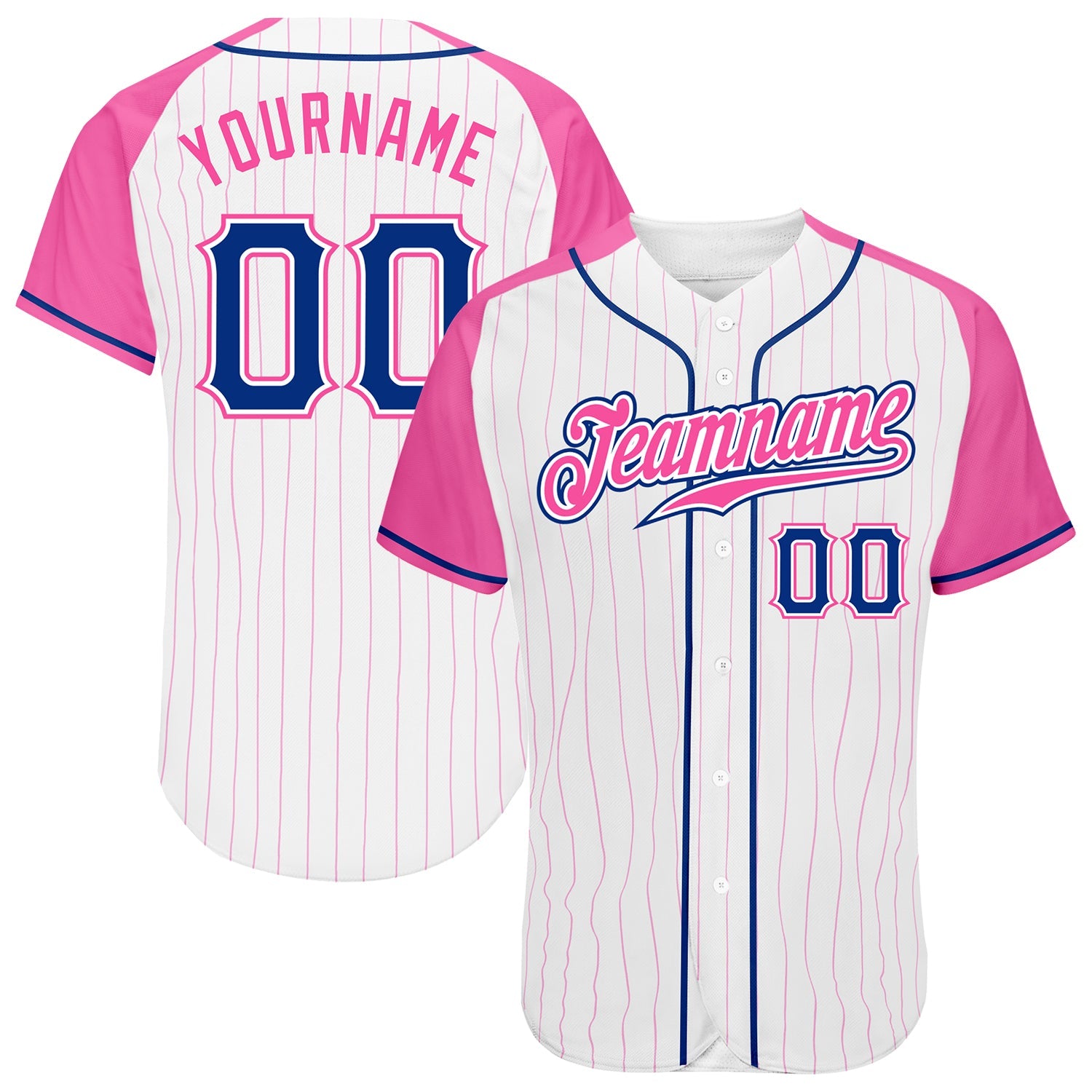 Custom White Pink Pinstripe Royal-Pink Authentic Raglan Sleeves Baseball Jersey - Sky-Custom
