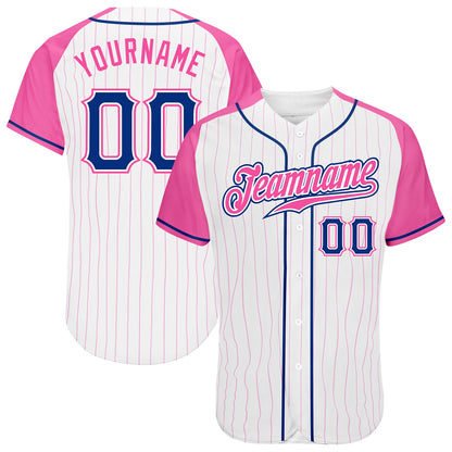 Custom White Pink Pinstripe Royal-Pink Authentic Raglan Sleeves Baseball Jersey - Sky-Custom