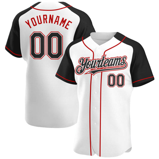 Custom White Black-Red Authentic Raglan Sleeves Baseball Jersey - Sky-Custom