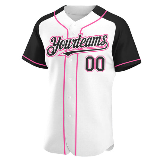 Custom White Black-Pink Authentic Raglan Sleeves Baseball Jersey - Sky-Custom