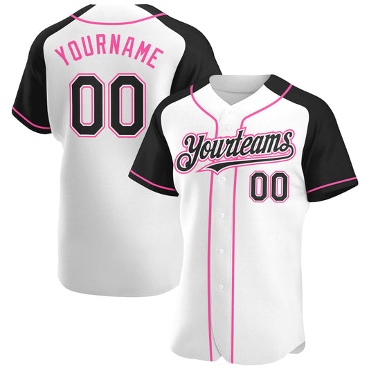 Custom White Black-Pink Authentic Raglan Sleeves Baseball Jersey - Sky-Custom