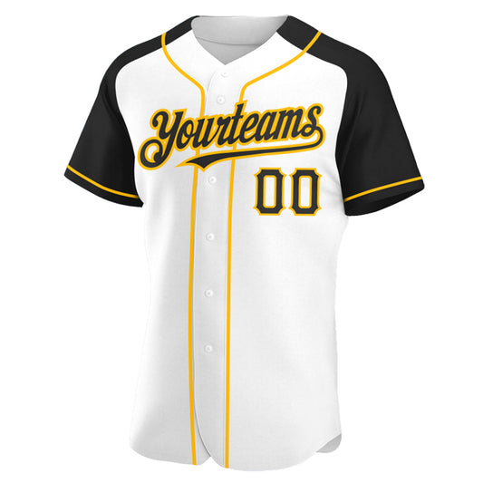 Custom White Black-Gold Authentic Raglan Sleeves Baseball Jersey - Sky-Custom