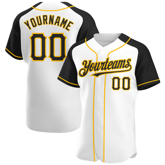 Custom White Black-Gold Authentic Raglan Sleeves Baseball Jersey - Sky-Custom