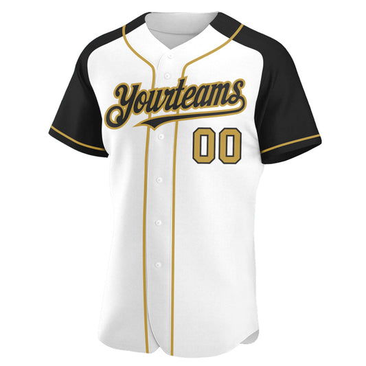 Custom White Old Gold-Black Authentic Raglan Sleeves Baseball Jersey - Sky-Custom