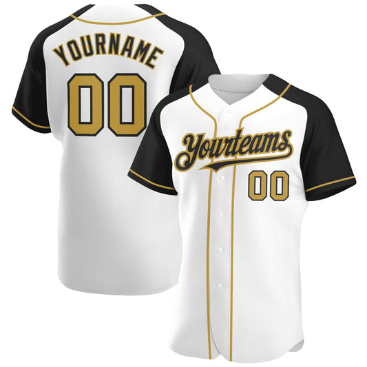 Custom White Old Gold-Black Authentic Raglan Sleeves Baseball Jersey - Sky-Custom