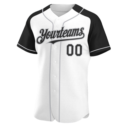 Custom White Black-Gray Authentic Raglan Sleeves Baseball Jersey - Sky-Custom