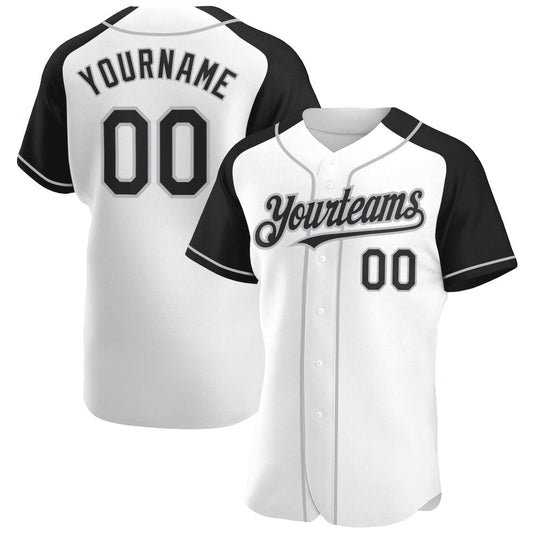 Custom White Black-Gray Authentic Raglan Sleeves Baseball Jersey - Sky-Custom