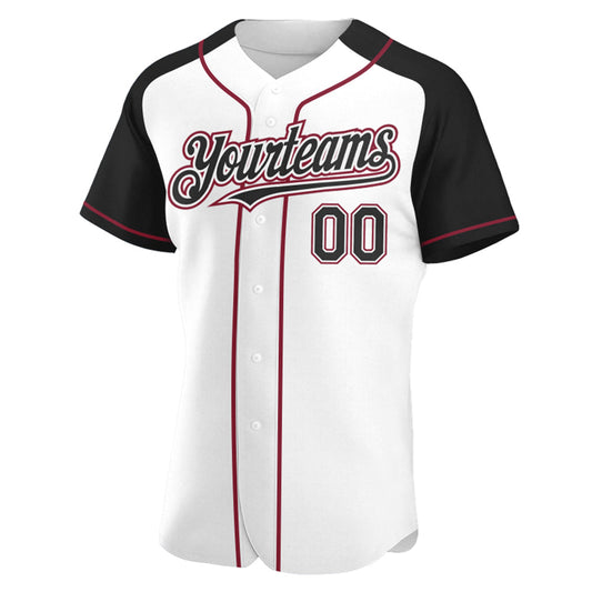 Custom White Black-Crimson Authentic Raglan Sleeves Baseball Jersey - Sky-Custom