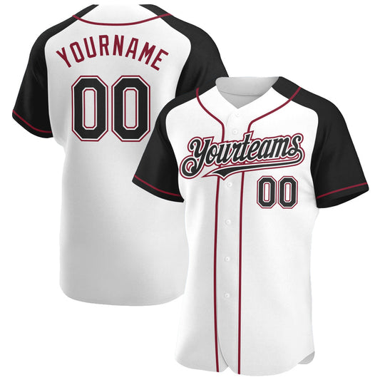 Custom White Black-Crimson Authentic Raglan Sleeves Baseball Jersey - Sky-Custom
