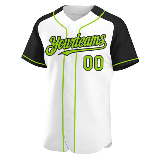 Custom White Neon Green-Black Authentic Raglan Sleeves Baseball Jersey - Sky-Custom