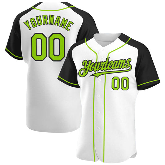Custom White Neon Green-Black Authentic Raglan Sleeves Baseball Jersey - Sky-Custom