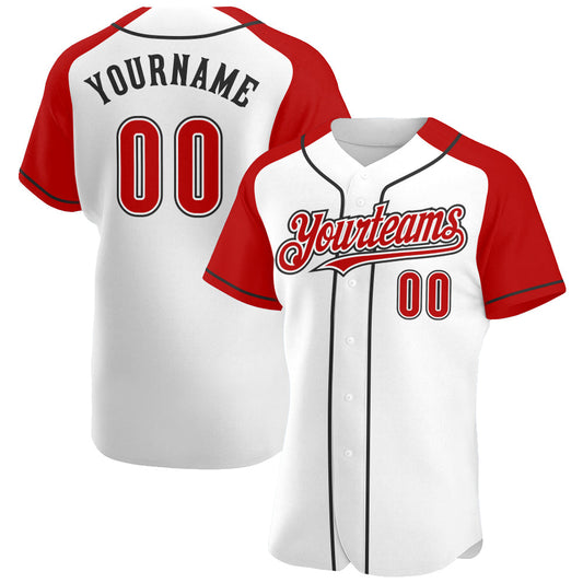 Custom White Red-Black Authentic Raglan Sleeves Baseball Jersey - Sky-Custom