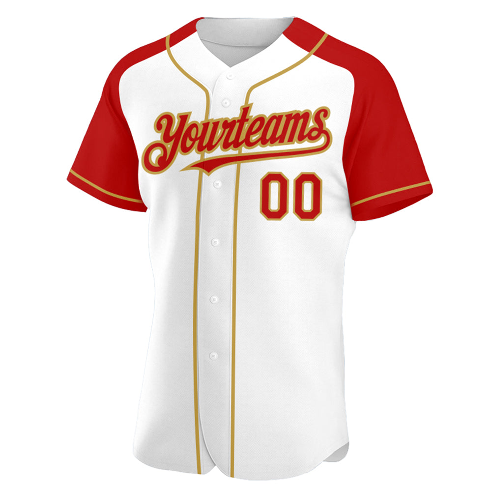 Custom White Red-Old Gold Authentic Raglan Sleeves Baseball Jersey - Sky-Custom