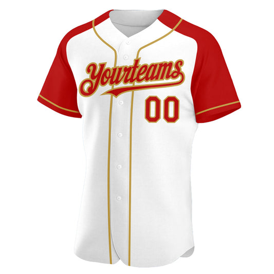 Custom White Red-Old Gold Authentic Raglan Sleeves Baseball Jersey - Sky-Custom