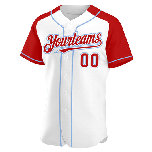 Custom White Red-Light Blue Authentic Raglan Sleeves Baseball Jersey - Sky-Custom