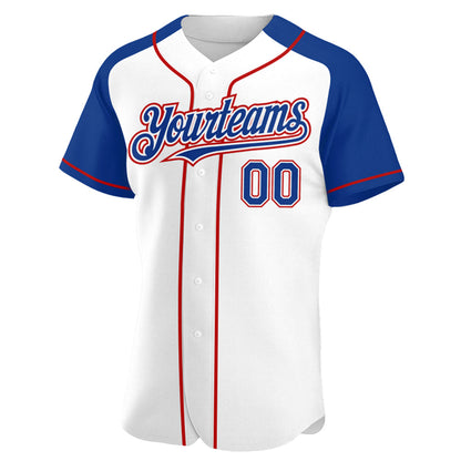 Custom White Royal-Red Authentic Raglan Sleeves Baseball Jersey - Sky-Custom