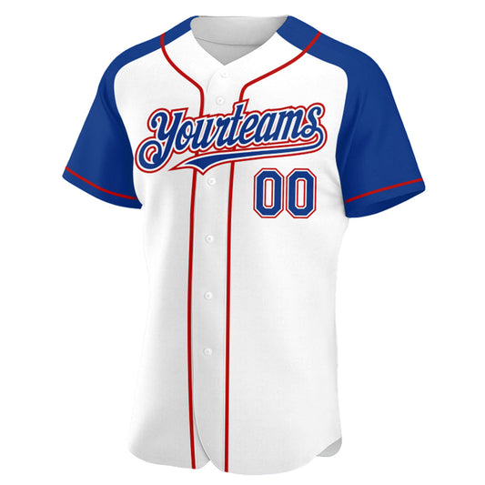Custom White Royal-Red Authentic Raglan Sleeves Baseball Jersey - Sky-Custom