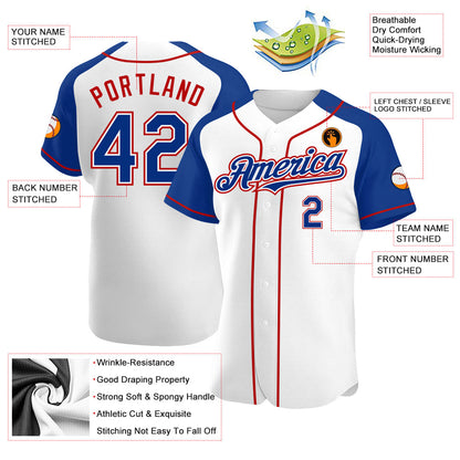 Custom White Royal-Red Authentic Raglan Sleeves Baseball Jersey - Sky-Custom