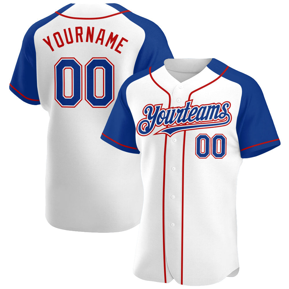 Custom White Royal-Red Authentic Raglan Sleeves Baseball Jersey - Sky-Custom
