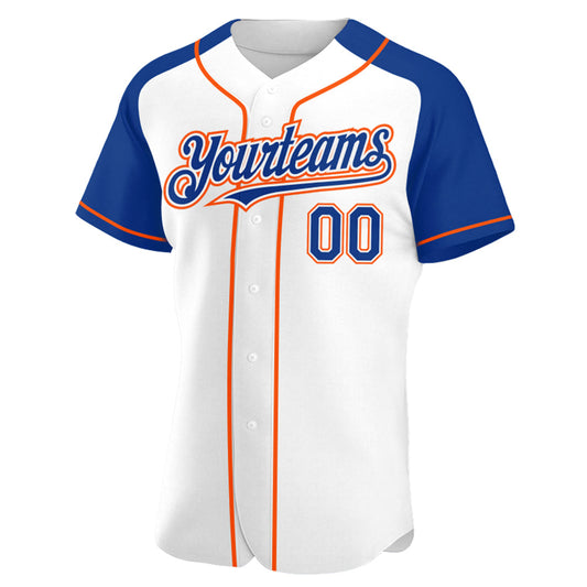 Custom White Royal-Orange Authentic Raglan Sleeves Baseball Jersey - Sky-Custom