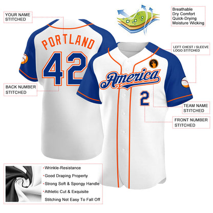Custom White Royal-Orange Authentic Raglan Sleeves Baseball Jersey - Sky-Custom