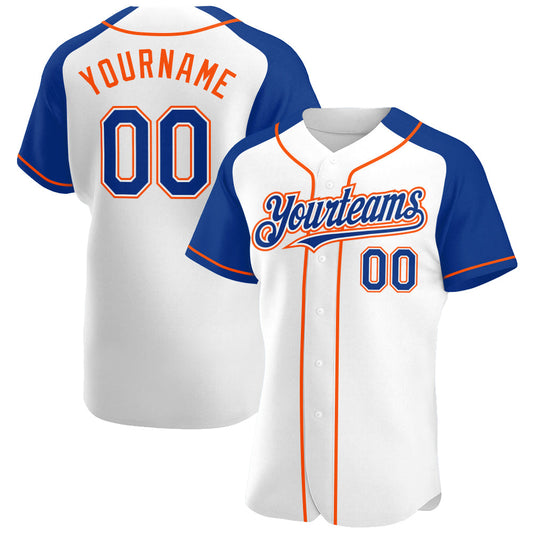 Custom White Royal-Orange Authentic Raglan Sleeves Baseball Jersey - Sky-Custom