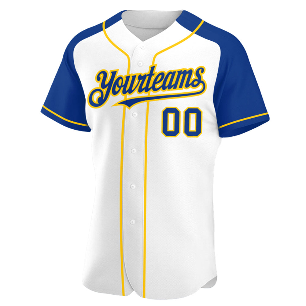 Custom White Royal-Yellow Authentic Raglan Sleeves Baseball Jersey - Sky-Custom