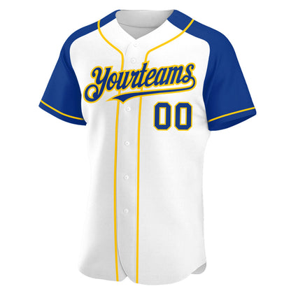 Custom White Royal-Yellow Authentic Raglan Sleeves Baseball Jersey - Sky-Custom