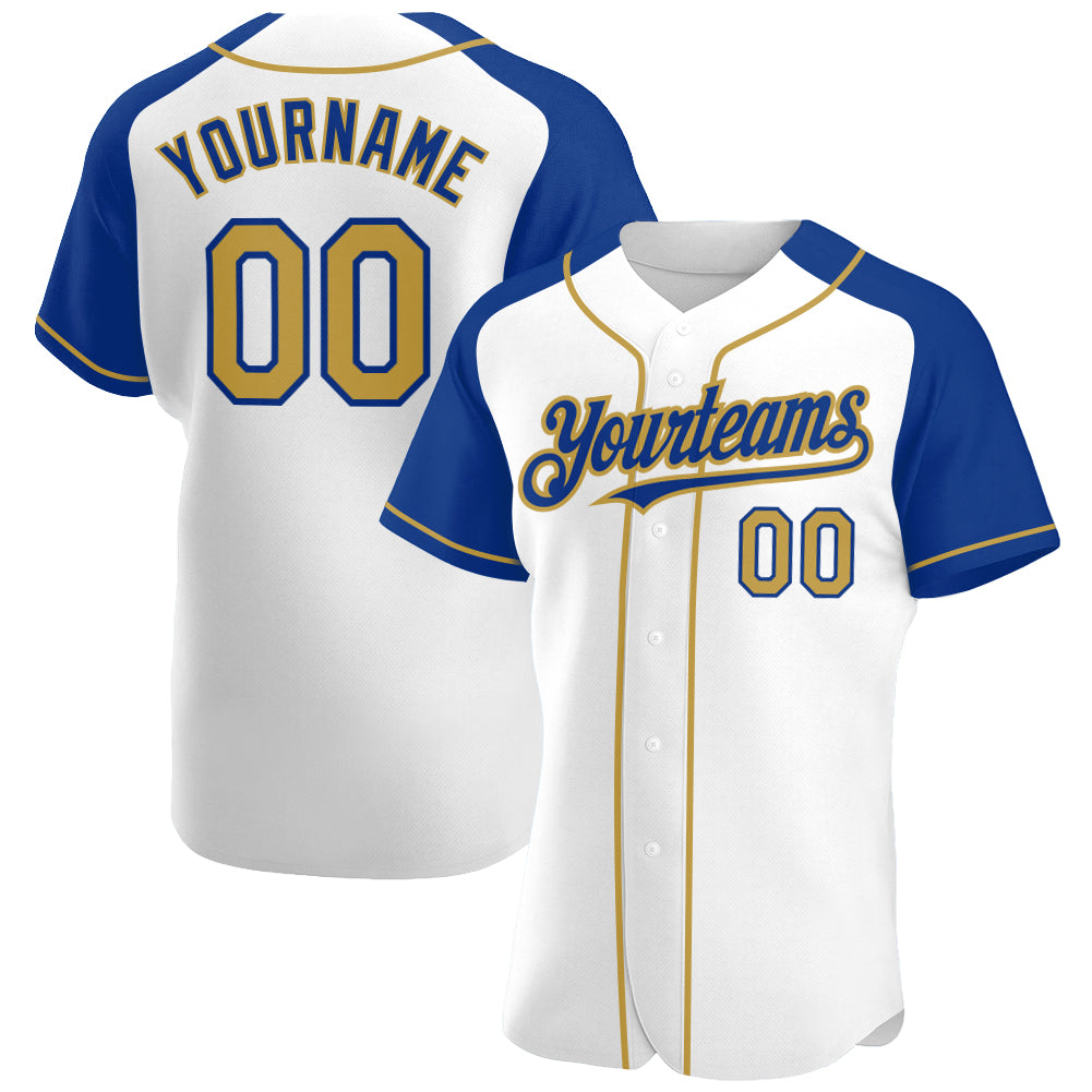 Custom White Old Gold-Royal Authentic Raglan Sleeves Baseball Jersey - Sky-Custom