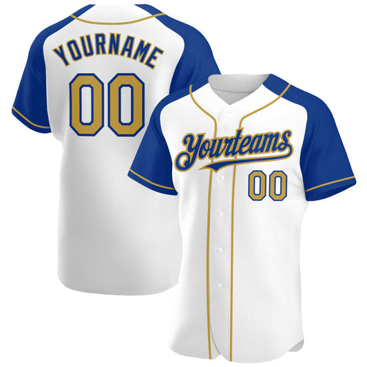 Custom White Old Gold-Royal Authentic Raglan Sleeves Baseball Jersey - Sky-Custom