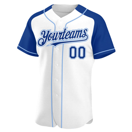 Custom White Royal-Light Blue Authentic Raglan Sleeves Baseball Jersey - Sky-Custom