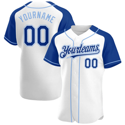 Custom White Royal-Light Blue Authentic Raglan Sleeves Baseball Jersey - Sky-Custom