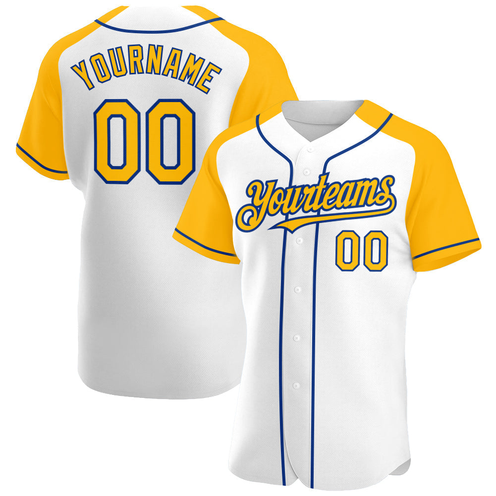 Custom White Gold-Royal Authentic Raglan Sleeves Baseball Jersey - Sky-Custom