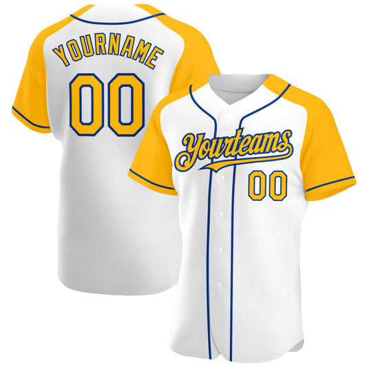 Custom White Gold-Royal Authentic Raglan Sleeves Baseball Jersey - Sky-Custom