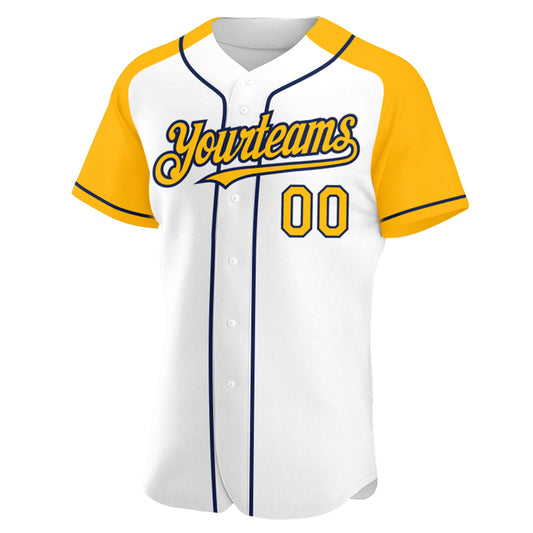 Custom White Gold-Navy Authentic Raglan Sleeves Baseball Jersey - Sky-Custom